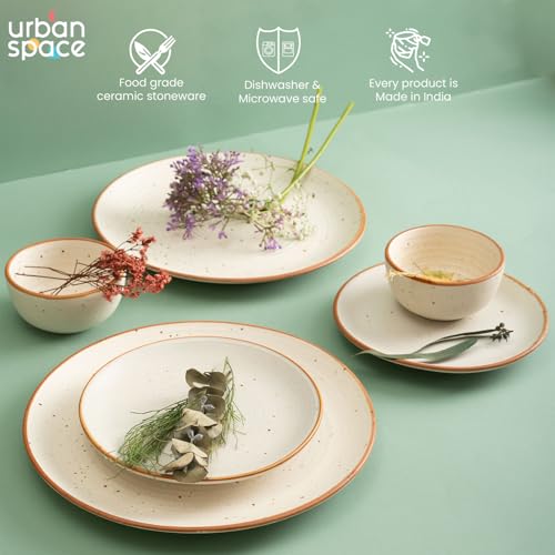Urban Space 6 Piece Ceramic Dinner Set, 10" Dinner Plate, 200 ml Katori Bowl and 7" Quarter Plate, Microwave/Dishwasher Safe (Natural Beige) - Image 3