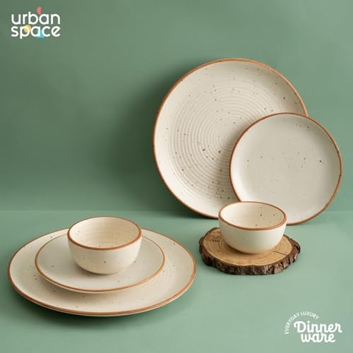 Urban Space 6 Piece Ceramic Dinner Set, 10" Dinner Plate, 200 ml Katori Bowl and 7" Quarter Plate, Microwave/Dishwasher Safe (Natural Beige) - Image 2