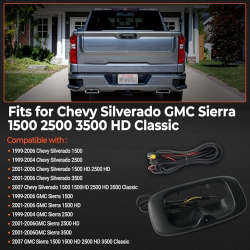 BELKEBIR Tailgate Handle Backup Camera Compatible with 19992006 Chevy Silverado GMC Sierra 1500 2500 3500 HD Waterproof Reversing Rear View Back Up Camera Tailgate Handle Backup Kit Replaces 15228541 - Image 3