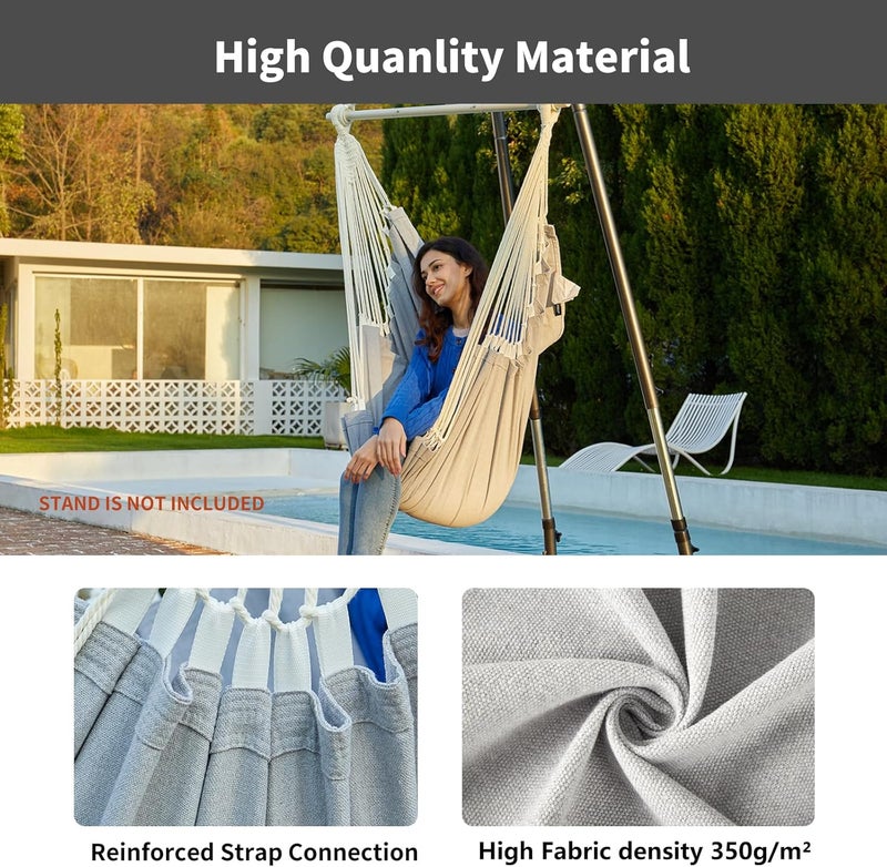CHULIM Hanging Hammock Chair Swing MAX 500 lbs Outdoor Hanging Chair with Footrest Indoor Swing Chair with Portable Steel Spreader Bar and Hardware Kit for Bedroom Living Room Patio Porch - Grey - Image 4