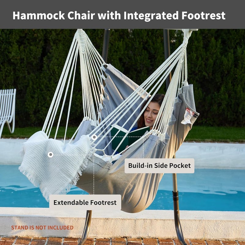 CHULIM Hanging Hammock Chair Swing MAX 500 lbs Outdoor Hanging Chair with Footrest Indoor Swing Chair with Portable Steel Spreader Bar and Hardware Kit for Bedroom Living Room Patio Porch - Grey - Image 2