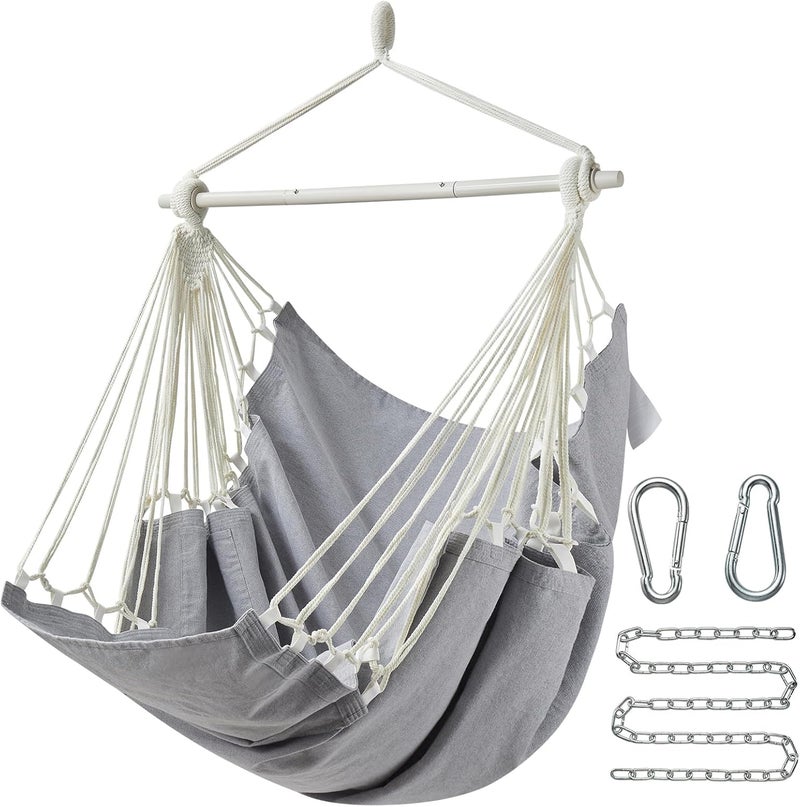 CHULIM Hanging Hammock Chair Swing MAX 500 lbs Outdoor Hanging Chair with Footrest Indoor Swing Chair with Portable Steel Spreader Bar and Hardware Kit for Bedroom Living Room Patio Porch - Grey - Image 1