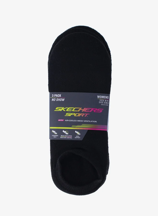 SKECHERS Women's 1/2 Terry Super No Show Sports Socks - Set of 3, S113889-001