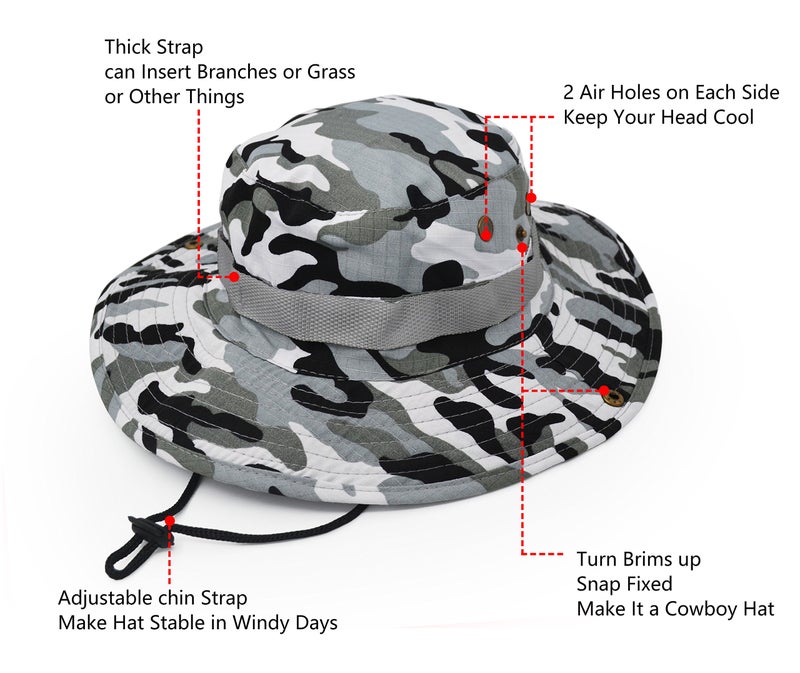 UltraKey Outdoor Wide Brim Sun Protect Hat, Classic US Combat Army Style Bush Jungle Sun Cap for Fishing Hunting Camping 23 - Image 3
