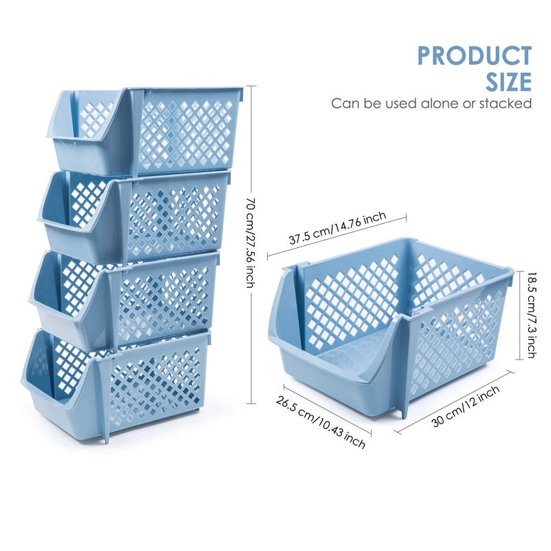 DVHOK 4Pcs Stackable Storage Basket Organizer for Food Snacks Toys Toiletries Plastic Storage Bins Blue - Image 2
