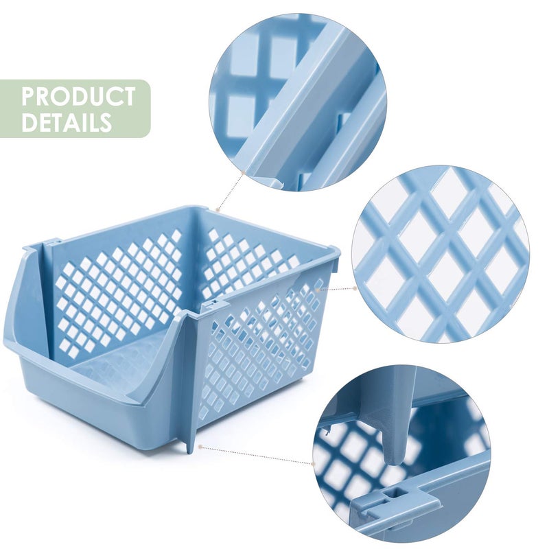 DVHOK 4Pcs Stackable Storage Basket Organizer for Food Snacks Toys Toiletries Plastic Storage Bins Blue - Image 4