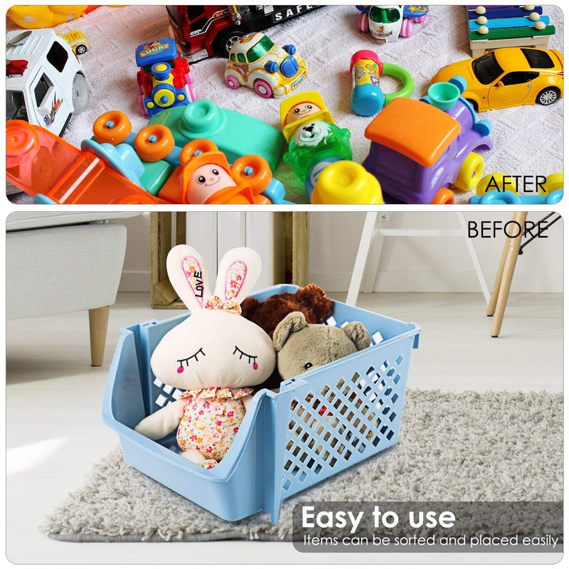 DVHOK 4Pcs Stackable Storage Basket Organizer for Food Snacks Toys Toiletries Plastic Storage Bins Blue - Image 5