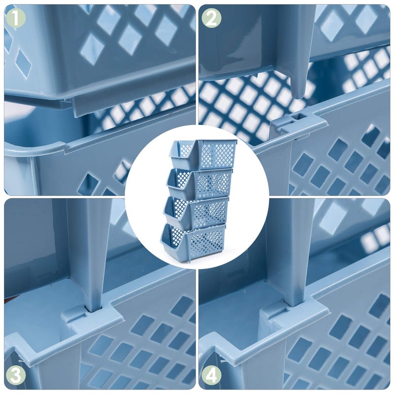 DVHOK 4Pcs Stackable Storage Basket Organizer for Food Snacks Toys Toiletries Plastic Storage Bins Blue - Image 3