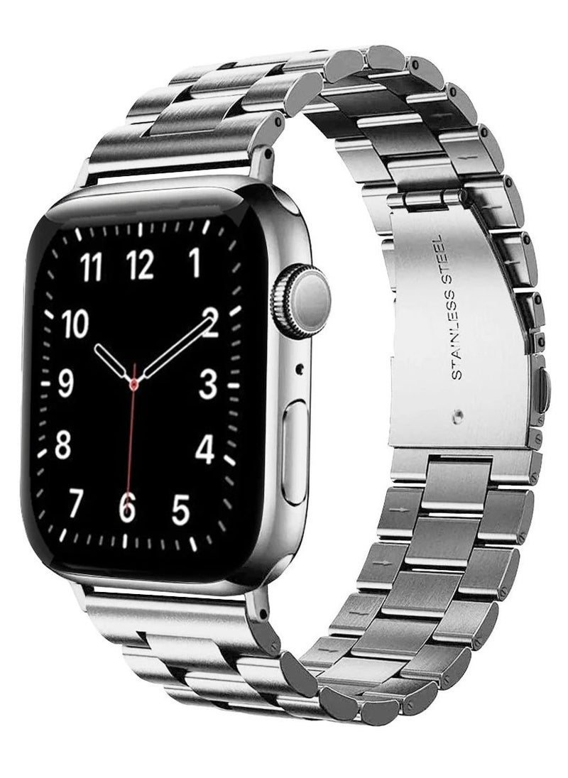 JAJEEK Stainless Steel Strap for iWatch 49mm, 46mm, 45mm, 44mm, 42mm – Silver Metal Replacement Band for Apple Watch Ultra 3, Ultra 2, Ultra, Series 10, 9, 8, 7, SE, 6, 5, 4, 3, 2, 1 – Durable, Adjustable, Stylish Design - Image 1