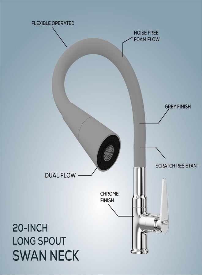 Gloxy Kitchen Wash Basin Tap with Chrome Finished Leak Proof Nano Lever - 20 Inch Grey Flexible Splash-Free Silicone Spout & Dual Water Flow Nozzle - Image 4