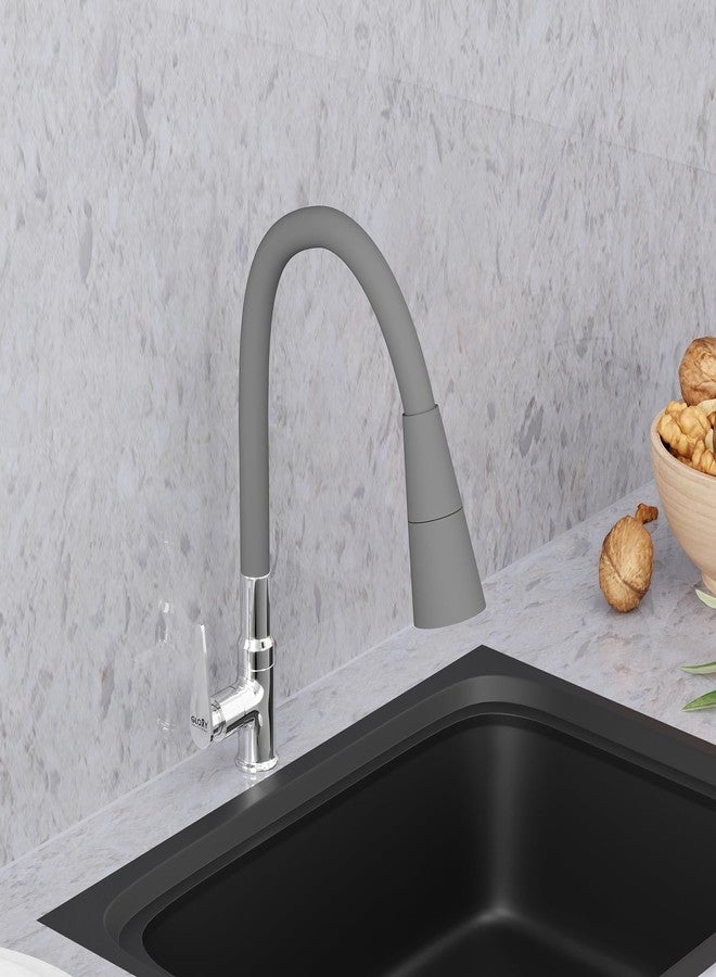 Gloxy Kitchen Wash Basin Tap with Chrome Finished Leak Proof Nano Lever - 20 Inch Grey Flexible Splash-Free Silicone Spout & Dual Water Flow Nozzle - Image 1