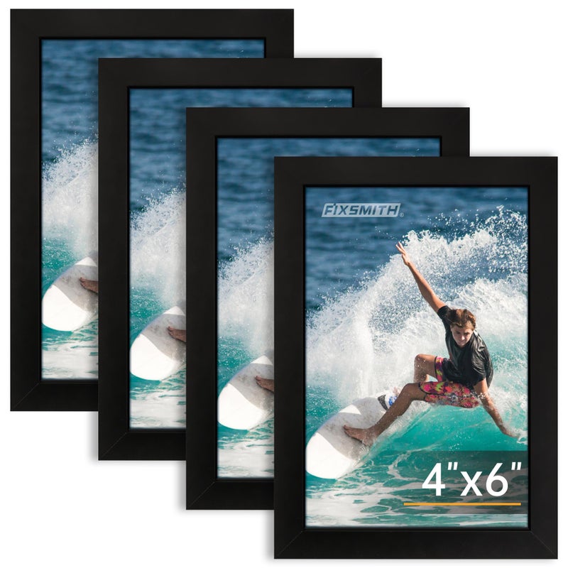 FIXSMITH 4x6 Picture Frame Set of 4, 4x6 Photo Frames with HD Plexiglass for Wall Hanging or Tabletop Display, Black - Image 1