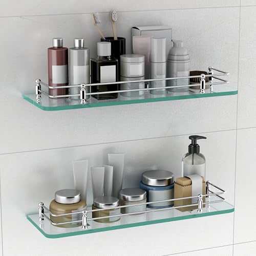 Plantex Premium Transparent Glass Shelf for Bathroom/Kitchen/Living Room - Bathroom Accessories (Polished, 18x6 Inches) - Pack of 2 - Image 1