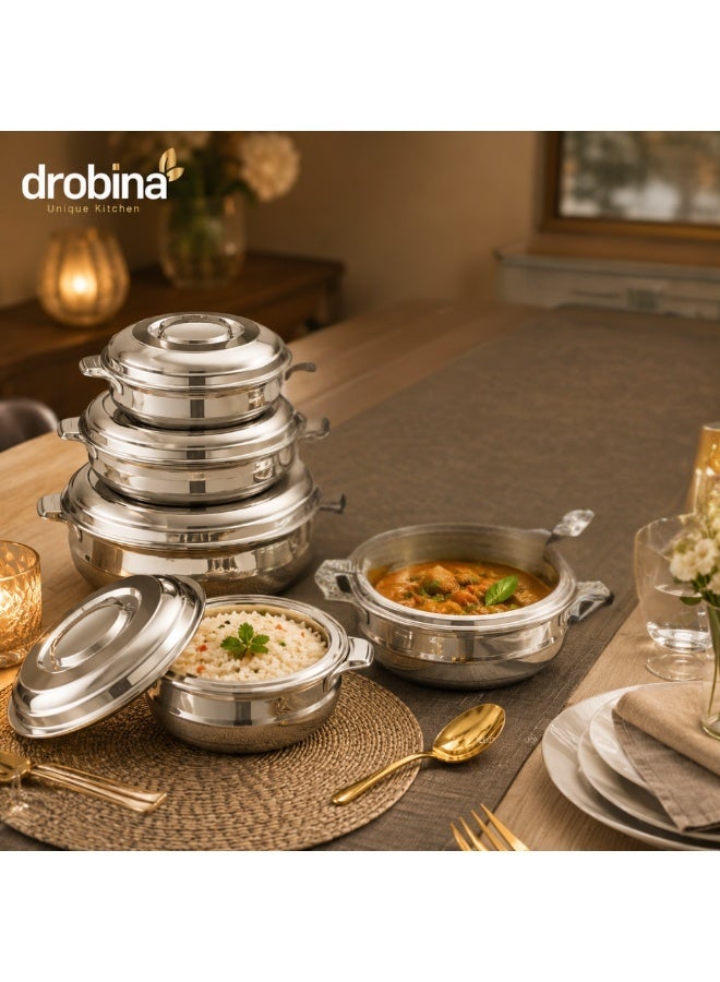 دروبينا طقم حافظات طعام حرارية دروبينا أونيكس – 3 قطع ستانلس ستيل بأحجام 2500 و3500 و5000 مل - Image 3