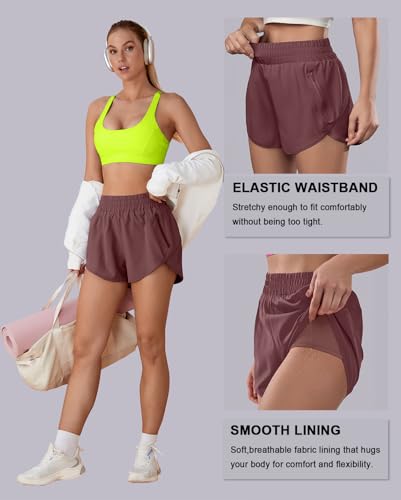 BMJL Women's Running Shorts Elastic High Waisted with Pockets, 2.5" Sporty Workout Quick Dry Athletic Shorts(L,SummerRed) - Image 4