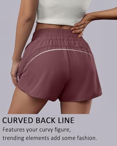 BMJL Women's Running Shorts Elastic High Waisted with Pockets, 2.5" Sporty Workout Quick Dry Athletic Shorts(L,SummerRed) - Image 3