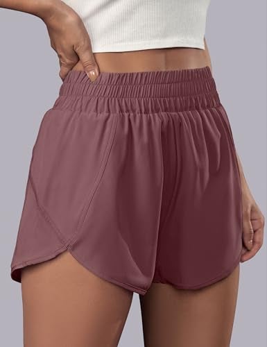 BMJL Women's Running Shorts Elastic High Waisted with Pockets, 2.5" Sporty Workout Quick Dry Athletic Shorts(L,SummerRed) - Image 2