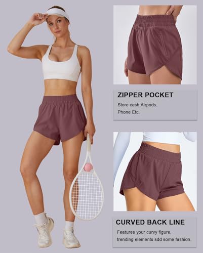 BMJL Women's Running Shorts Elastic High Waisted with Pockets, 2.5" Sporty Workout Quick Dry Athletic Shorts(L,SummerRed) - Image 5