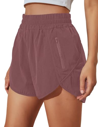 BMJL Women's Running Shorts Elastic High Waisted with Pockets, 2.5" Sporty Workout Quick Dry Athletic Shorts(L,SummerRed) - Image 1