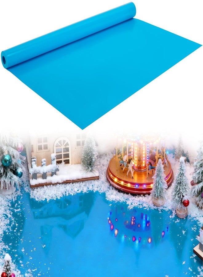 Wehhbtye 59'' x 15.7'' Christmas Village Ocean Display Mat, Christmas Village Miniature Ocean Mat, Xmas Villages PVC Pad Decoration for Holiday Mini Landscape Scene Accessories (Light Blue) - Image 1