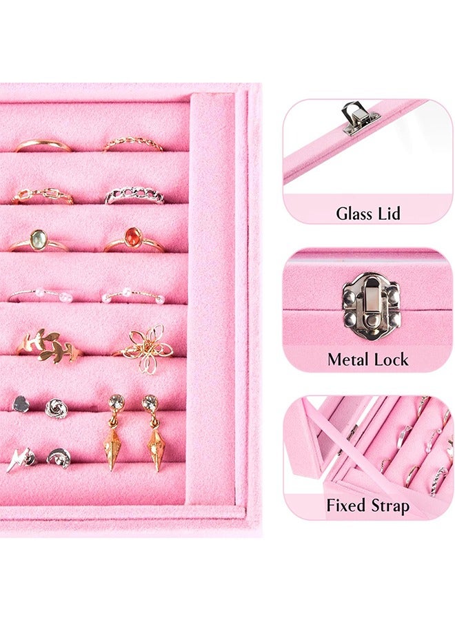 Ant Velvet Glass Jewelry Ring Display Stand Storage Box, Ring Earrings Jewelry Box Ring Holder Case (Pink) - Image 3