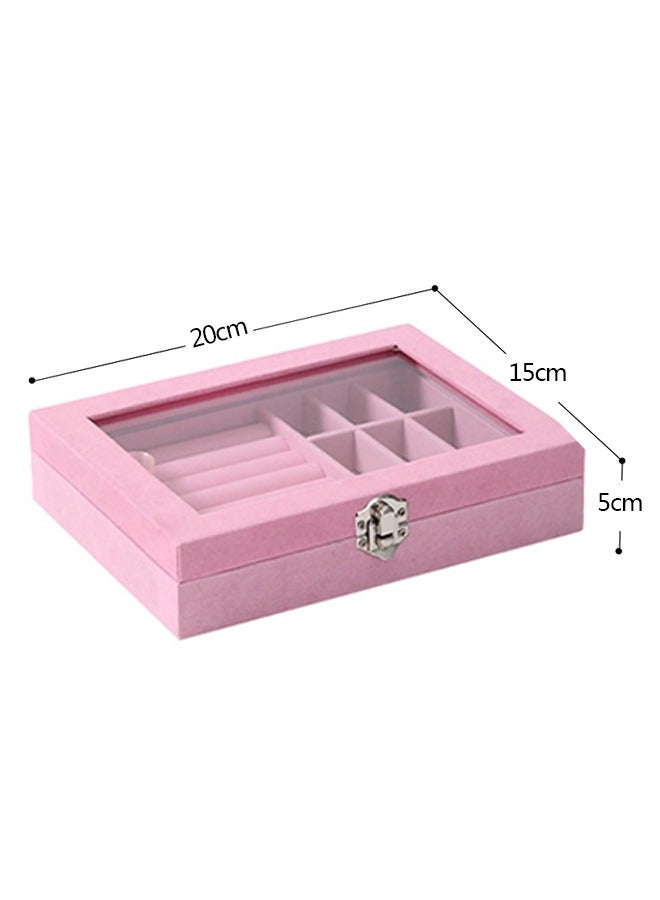 Ant Velvet Glass Jewelry Ring Display Stand Storage Box, Ring Earrings Jewelry Box Ring Holder Case (Pink) - Image 2