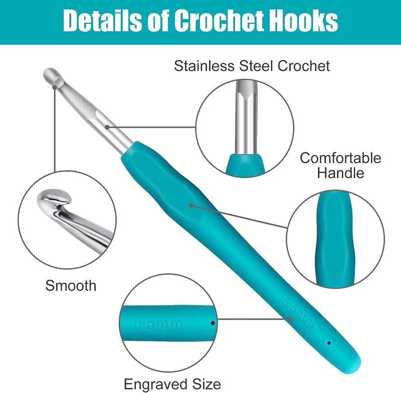 RangTeq Bamboo Crochet Hooks 32 Pcs Crochet Hooks Set With Storage Case,Ergonomic Handle Crochet Hook For Arthritic Hands, Comfortable Smooth Needles With Stitch Markers, Multicolor - Image 3