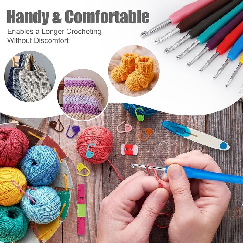 RangTeq Bamboo Crochet Hooks 32 Pcs Crochet Hooks Set With Storage Case,Ergonomic Handle Crochet Hook For Arthritic Hands, Comfortable Smooth Needles With Stitch Markers, Multicolor - Image 5