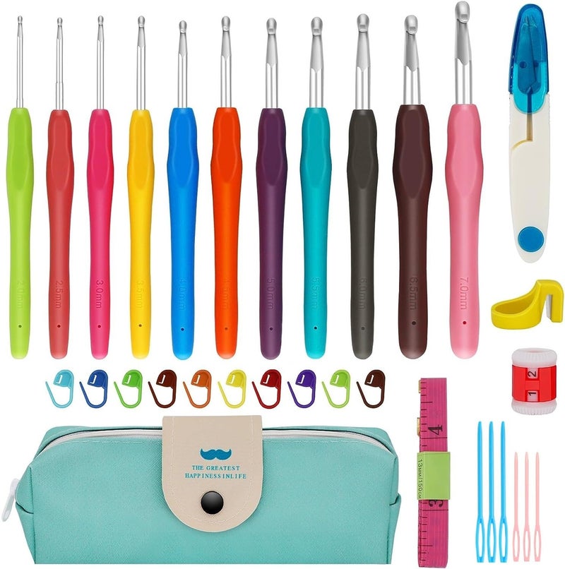 RangTeq Bamboo Crochet Hooks 32 Pcs Crochet Hooks Set With Storage Case,Ergonomic Handle Crochet Hook For Arthritic Hands, Comfortable Smooth Needles With Stitch Markers, Multicolor - Image 1