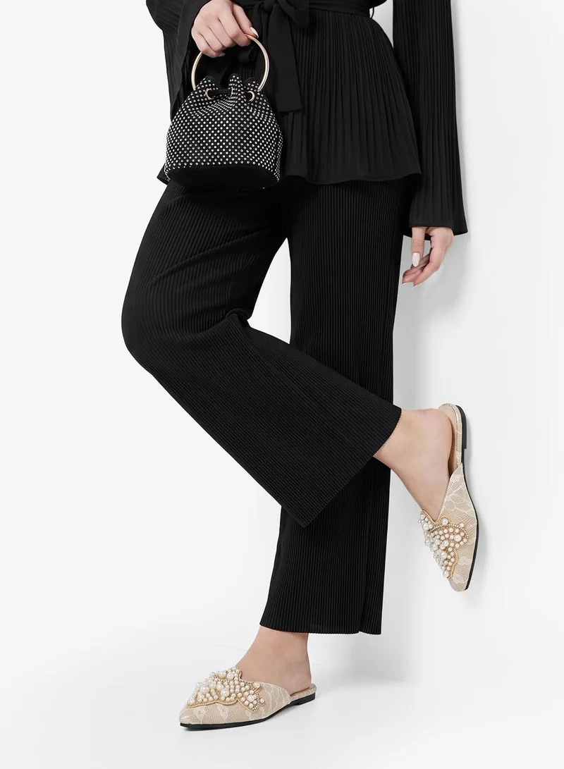 Khizana Pearl Detail Pointed Toe Flat Sandals