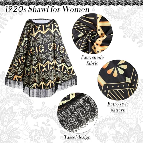 Floraltop 6 Pcs 1920s Flapper Costume Accessories Set for Women Fringed Poncho Flapper Shawl Outfits(Black,Classic) - Image 3