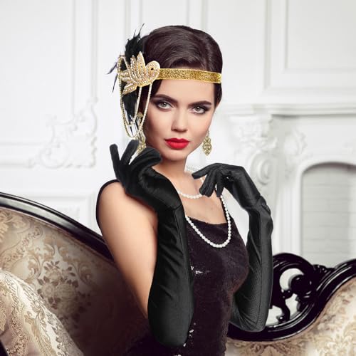 Floraltop 6 Pcs 1920s Flapper Costume Accessories Set for Women Fringed Poncho Flapper Shawl Outfits(Black,Classic) - Image 4
