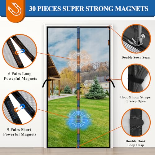 MAGZO باب شاشة مغناطيسية رمادي، يناسب باب 30'' x 80''، بوليستر مقاوم للخدش، يحافظ على الكائنات المزعجة خارجاً، شبكة صديقة للحيوانات الأليفة، سهل التركيب مع خطاف لاصق قوي، استمتع بأشعة الشمس وتدفق الهواء النقي - Image 5