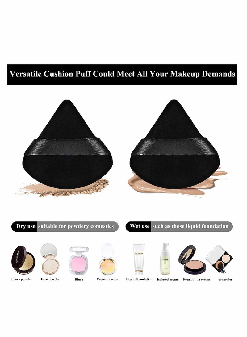 Excefore Pure Powder Puff Face Triangle Soft Makeup Powder Puff for Loose Powder Mineral Powder Body Powder Makeup Tool with Strap (Black - 10 Pcs) - Image 2