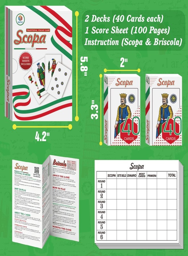 EDUMAETRIX Scopa Classic Italian Card Game with 2 Playing Decks, 100 Double-Sided Score Sheets, 2-6 Players, Family Strategy Game - Image 2