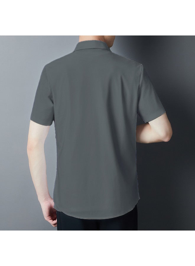 FOLUNSI men's Seamless Short Sleeve Shirt With Open Collar - Business Casual Solid Color Summer Shirt Jacket - Image 3