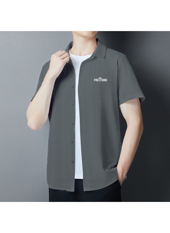 FOLUNSI men's Seamless Short Sleeve Shirt With Open Collar - Business Casual Solid Color Summer Shirt Jacket - Image 2