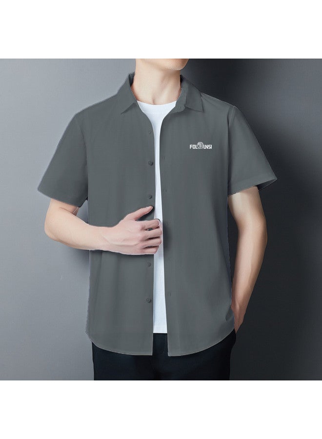 FOLUNSI men's Seamless Short Sleeve Shirt With Open Collar - Business Casual Solid Color Summer Shirt Jacket - Image 5