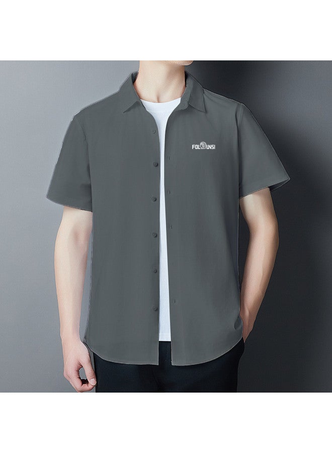 FOLUNSI men's Seamless Short Sleeve Shirt With Open Collar - Business Casual Solid Color Summer Shirt Jacket - Image 4