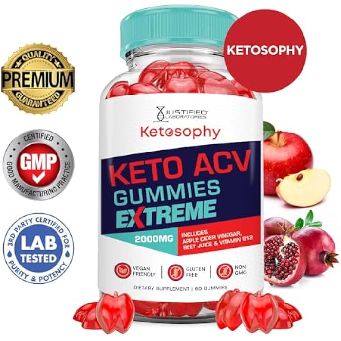 Justified Laboratories (2 Pack Ketosophy Keto ACV Gummies Extreme 2000MG Ketosophy Keto Gummies Advanced Formula Apple Cider Vinegar with Pomegranate Beet Juice Powder B12 Vegan Non GMO 120 Gummys - Image 3