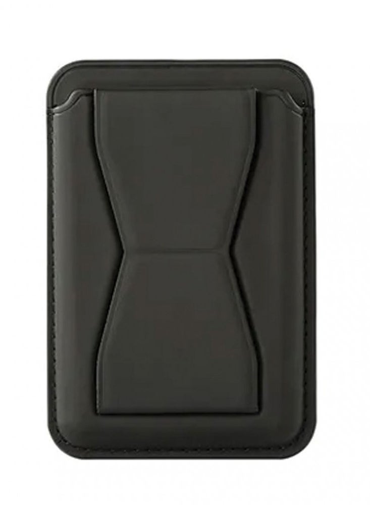 Magnetic Phone, Card Holder, with Kickstand, Leather Phone Stick on Wallet for iPhone Ultra Slim Card Holder for Back of Phone Removable Secure Phone Wallet (BLACK)
