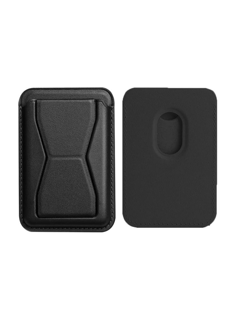 Magnetic Phone, Card Holder, with Kickstand, Leather Phone Stick on Wallet for iPhone Ultra Slim Card Holder for Back of Phone Removable Secure Phone Wallet (BLACK)