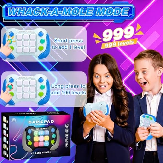 HANDHELD GAME CONSOLE, QUICK PUSH GAME FIDGET TOYS FOR CHILDREN ADULTS, POP GAME ELECTRONIC GAME ANTI-STRESS TOY GIFTS FOR KIDS (BLUE) - Image 3