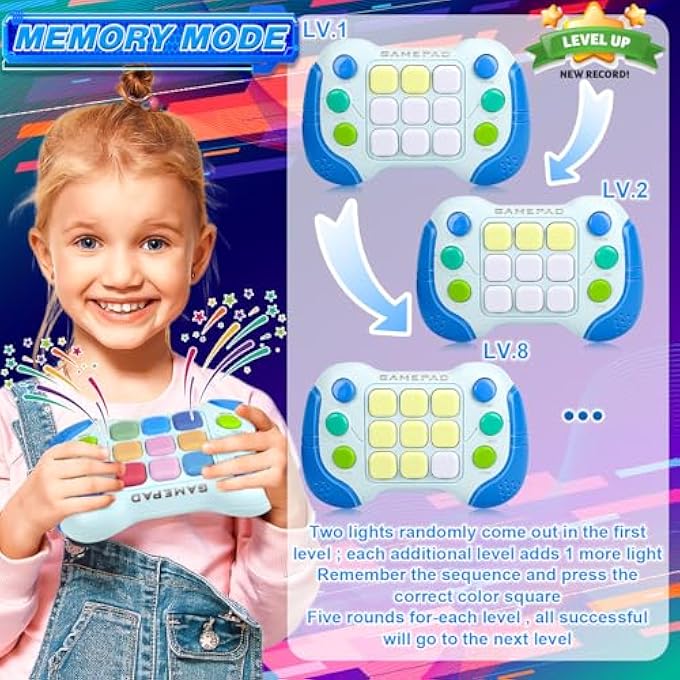 HANDHELD GAME CONSOLE, QUICK PUSH GAME FIDGET TOYS FOR CHILDREN ADULTS, POP GAME ELECTRONIC GAME ANTI-STRESS TOY GIFTS FOR KIDS (BLUE) - Image 4