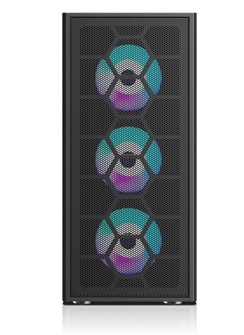 Generic Pre-Installed 6 × 120mm PWM ARGB Fan, ATX Mid Tower PC Case, Computer case with Panoramic View Tempered Glass Front & Side Panel, Type C Port, Gaming PC Case, Black  - Image 2