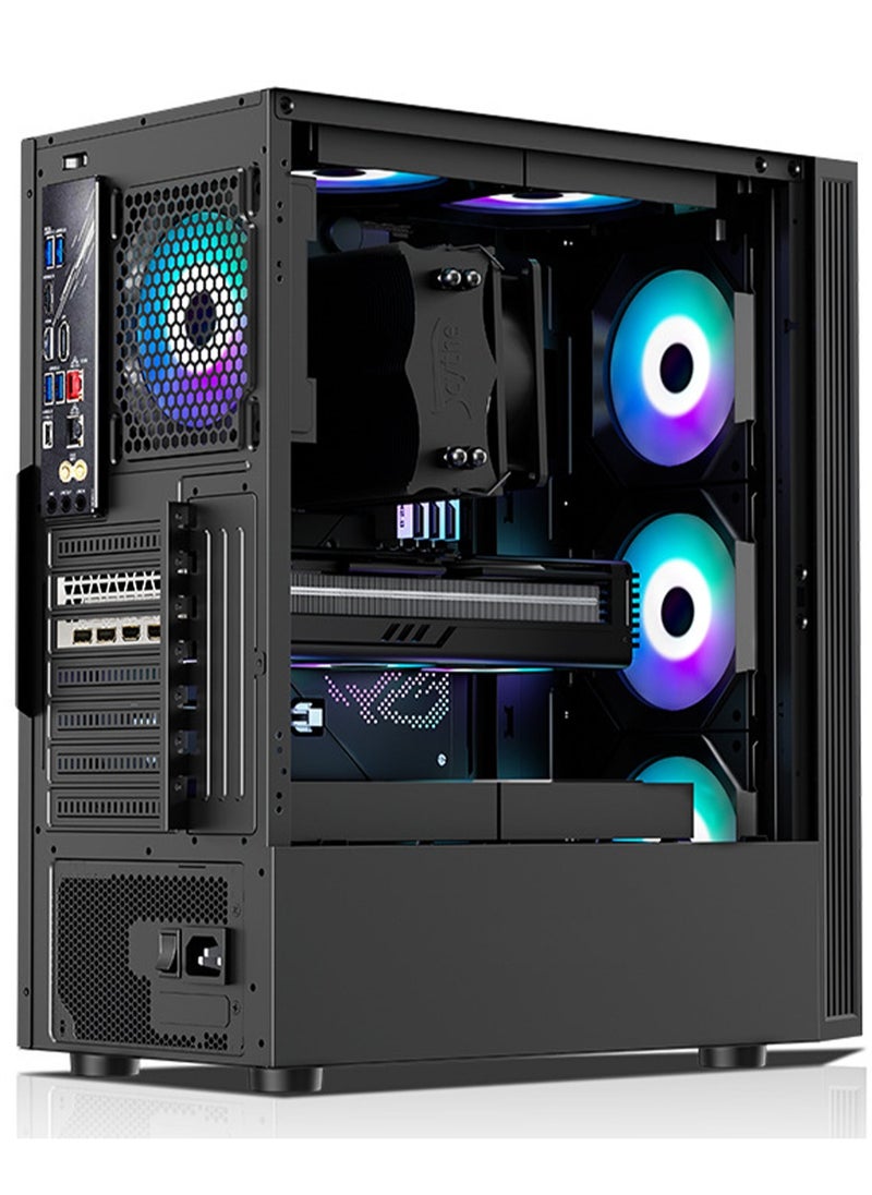 Generic Pre-Installed 6 × 120mm PWM ARGB Fan, ATX Mid Tower PC Case, Computer case with Panoramic View Tempered Glass Front & Side Panel, Type C Port, Gaming PC Case, Black  - Image 3