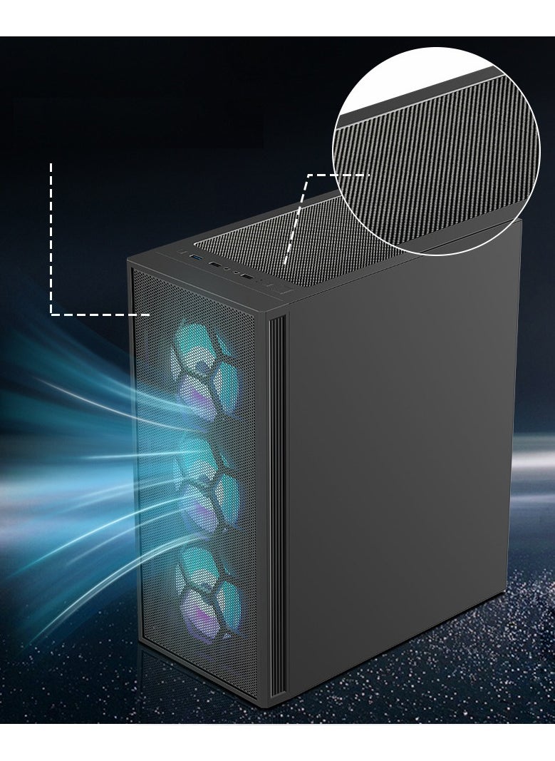 Generic Pre-Installed 6 × 120mm PWM ARGB Fan, ATX Mid Tower PC Case, Computer case with Panoramic View Tempered Glass Front & Side Panel, Type C Port, Gaming PC Case, Black  - Image 4