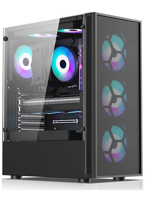 ATX Mid Tower PC Case, Pre-Installed 6 × 120mm PWM ARGB Fan, Computer case with Panoramic View Tempered Glass Front & Side Panel, Black