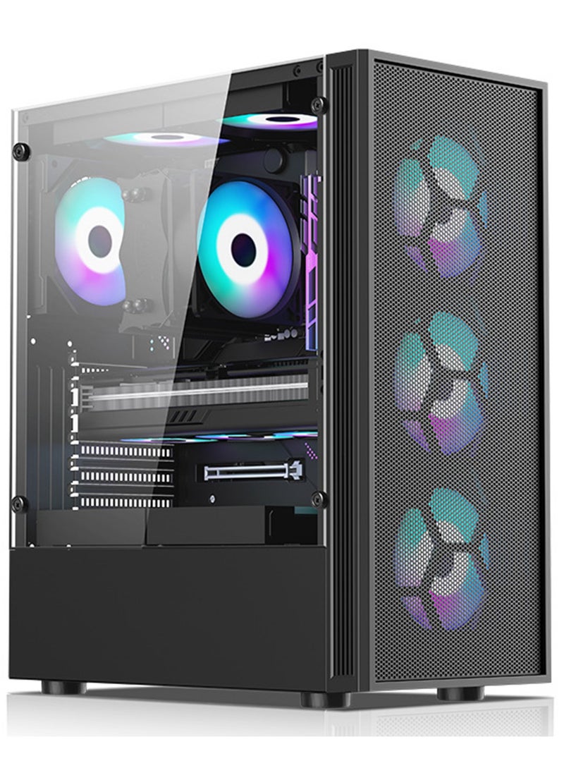 Generic Pre-Installed 6 × 120mm PWM ARGB Fan, ATX Mid Tower PC Case, Computer case with Panoramic View Tempered Glass Front & Side Panel, Type C Port, Gaming PC Case, Black  - Image 1