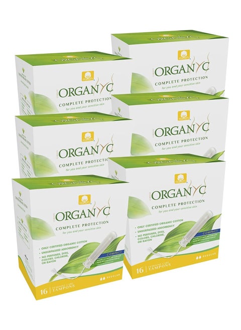 100% Certified Organic Cotton Tampons - Plant-Based Eco-Applicator (Regular Flow, 96 Count (Pack of 6))